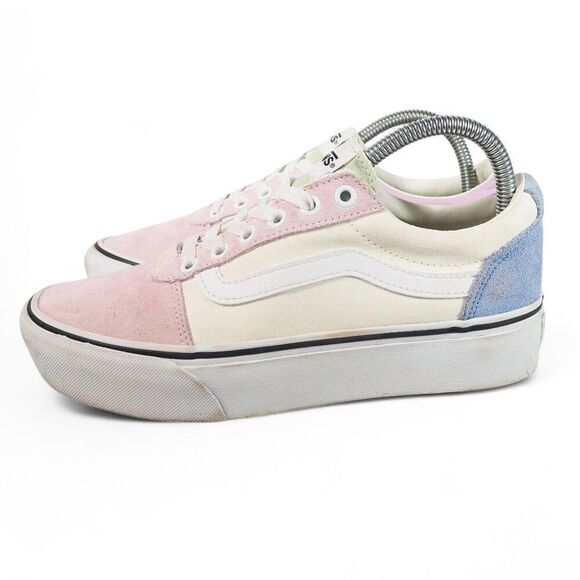 Vans Ward Platform Suede Colorblock Skate Sneakers Pink / Blue / White Women's 8 - Picture 2 of 11